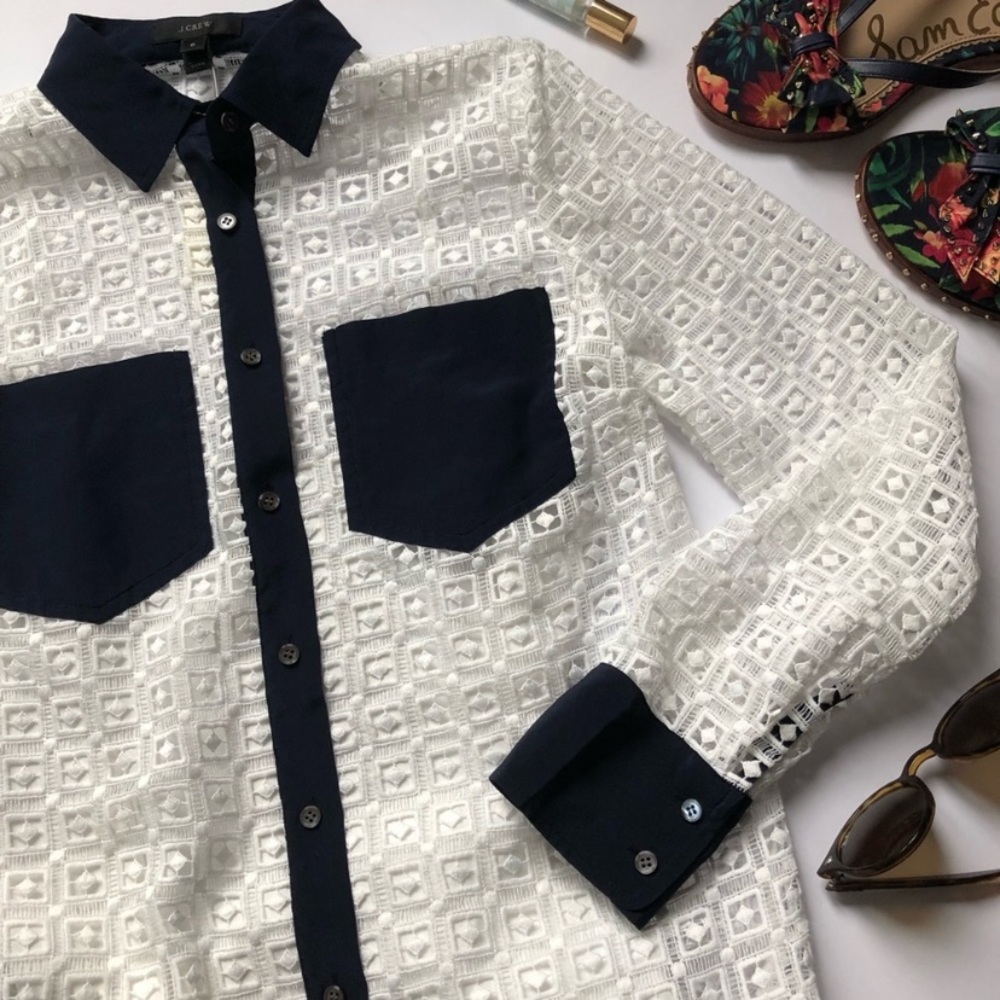 NWOT J.Crew geometric lace button up shirt